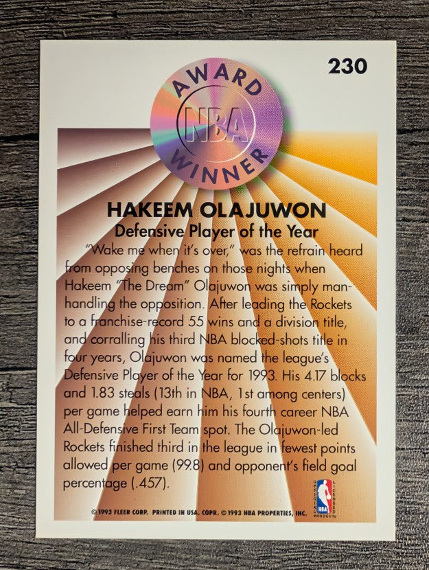 1993-94 Fleer #230 Hakeem Olajuwon AW