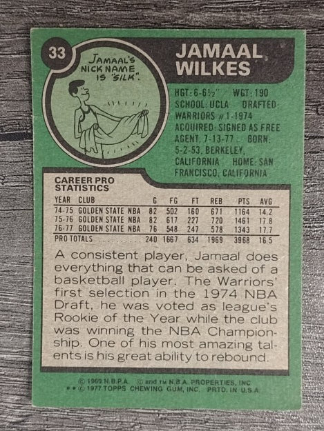 1977-78 Topps #33 Jamaal Wilkes (EX)