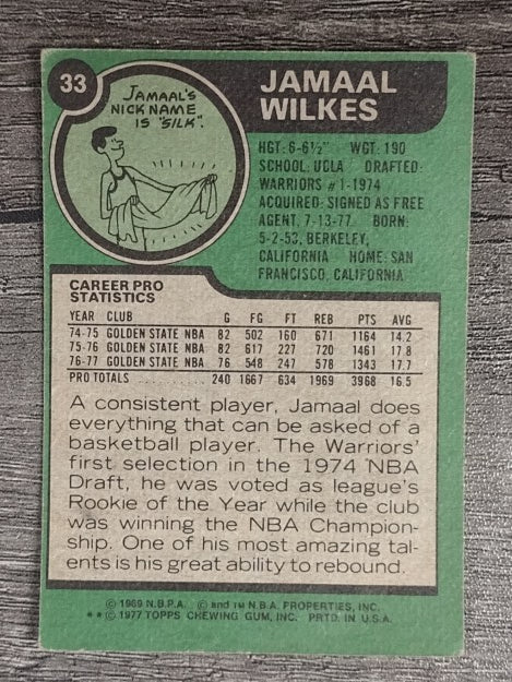 1977-78 Topps #33 Jamaal Wilkes (VG)