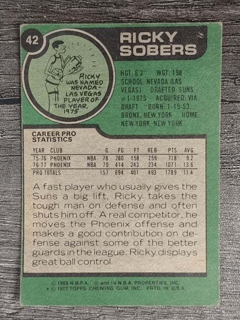 1977-78 Topps #42 Ricky Sobers (VG)
