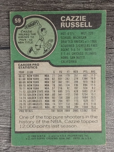 1977-78 Topps #59 Cazzie Russell (VG)
