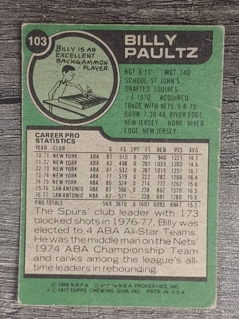 1977-78 Topps #103 Billy Paultz (GOOD)