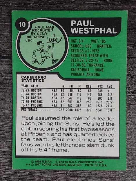 1977-78 Topps White Backs #10 Paul Westphal (EXMT)