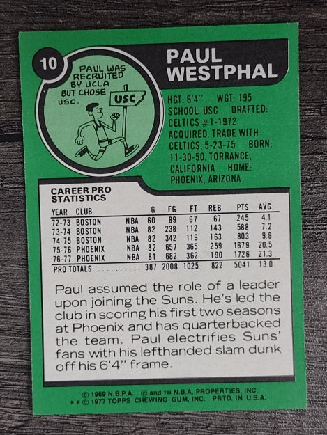 1977-78 Topps White Backs #10 Paul Westphal (NM)