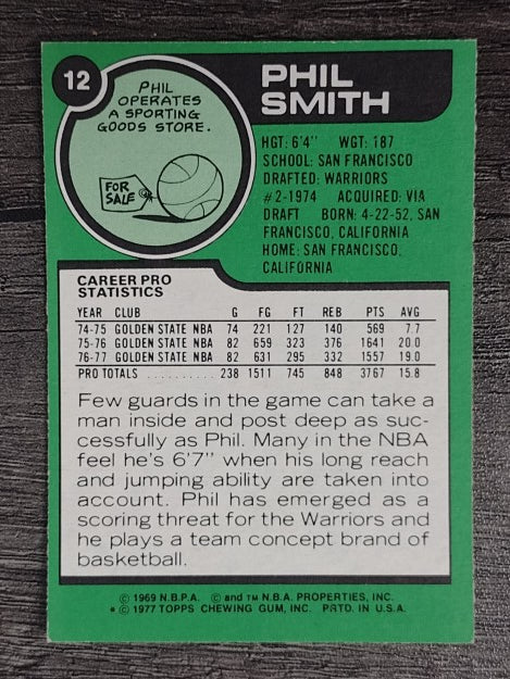 1977-78 Topps White Backs #12 Phil Smith (NM)