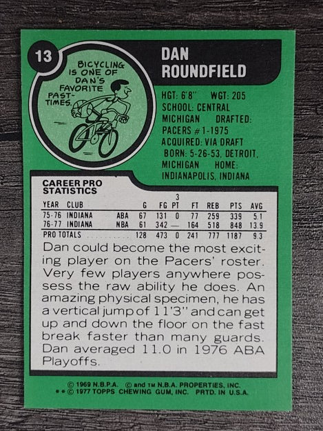 1977-78 Topps White Backs #13 Dan Roundfield RC (VGEX)
