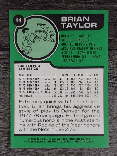 1977-78 Topps White Backs #14 Brian Taylor (EXMT)
