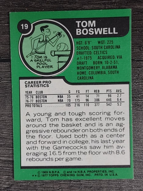 1977-78 Topps White Backs #19 Tom Boswell RC (EX)