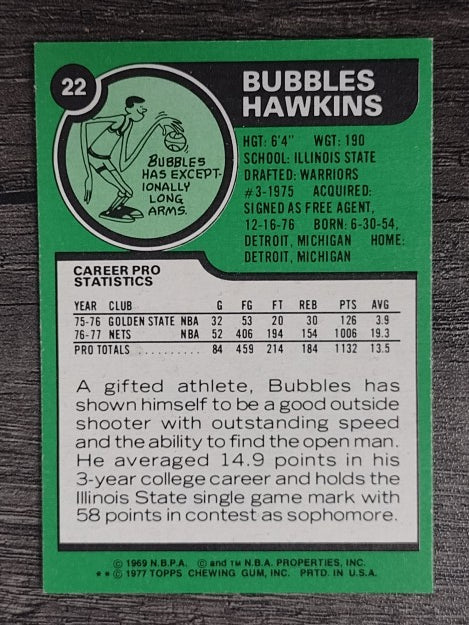 1977-78 Topps White Backs #22 Bubbles Hawkins (EXMT)