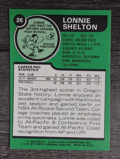 1977-78 Topps White Backs #26 Lonnie Shelton RC (EXMT)