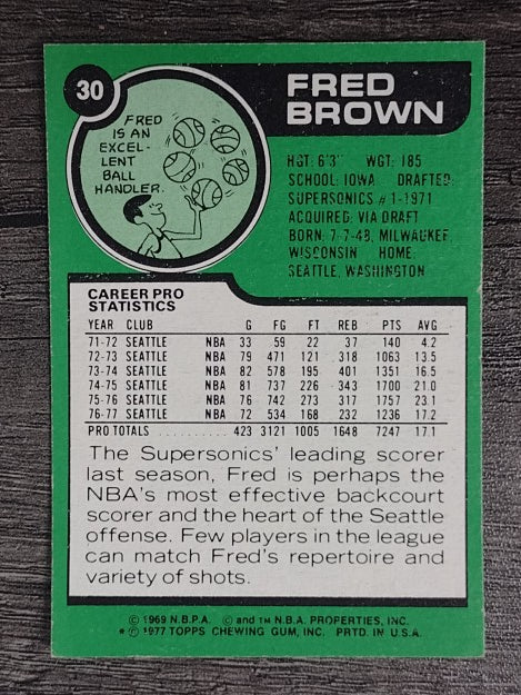 1977-78 Topps White Backs #30 Fred Brown (EX)