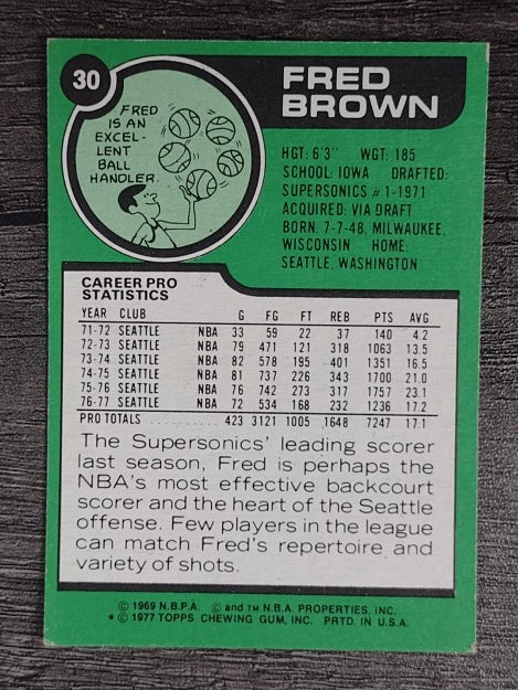 1977-78 Topps White Backs #30 Fred Brown (EXMT)