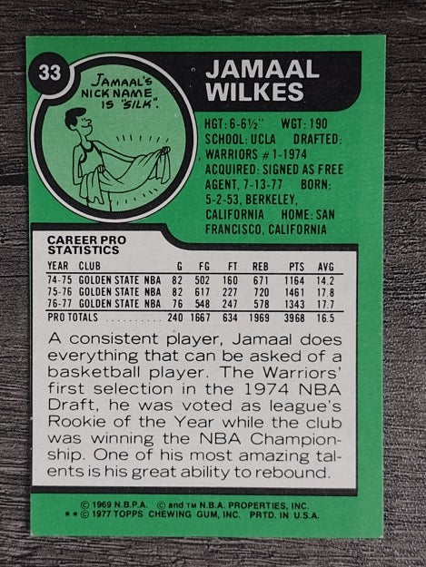 1977-78 Topps White Backs #33 Jamaal Wilkes (EX)