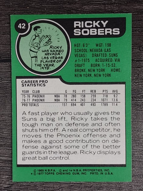 1977-78 Topps White Backs #42 Ricky Sobers (NMMT)