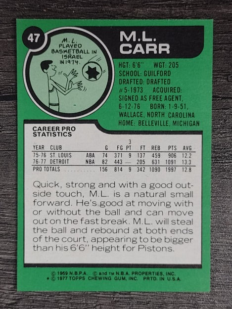 1977-78 Topps White Backs #47 M.L. Carr RC (EXMT)