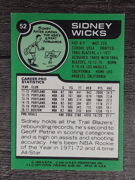 1977-78 Topps White Backs #52 Sidney Wicks (EX)