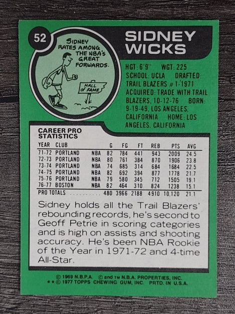 1977-78 Topps White Backs #52 Sidney Wicks (NM)