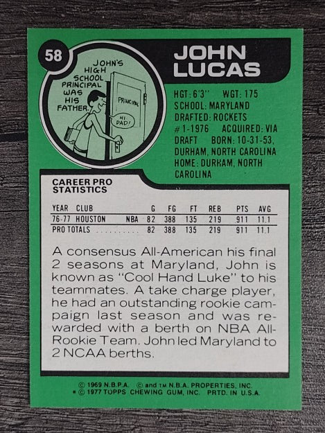 1977-78 Topps White Backs #58 John Lucas RC (EXMT)