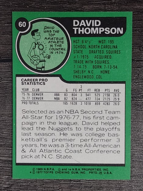 1977-78 Topps White Backs #60 David Thompson (NMMT)