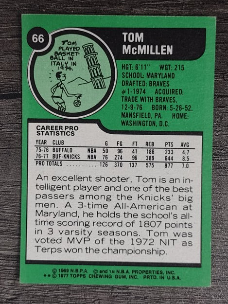 1977-78 Topps White Backs #66 Tom McMillen RC (NM)