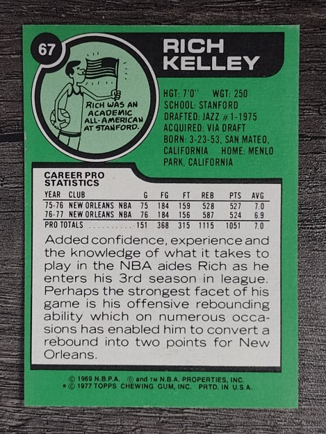 1977-78 Topps White Backs #67 Rich Kelley RC (EXMT)