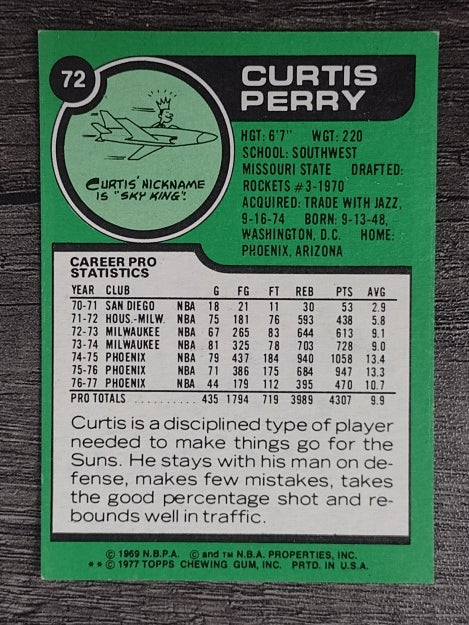 1977-78 Topps White Backs #72 Curtis Perry (NM)