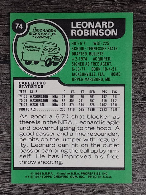 1977-78 Topps White Backs #74 Leonard Robinson (NMMT)