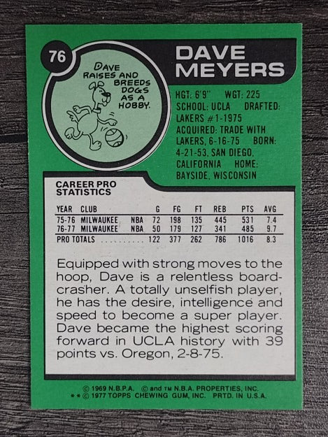 1977-78 Topps White Backs #76 Dave Meyers (EXMT)