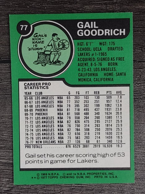 1977-78 Topps White Backs #77 Gail Goodrich (EXMT)