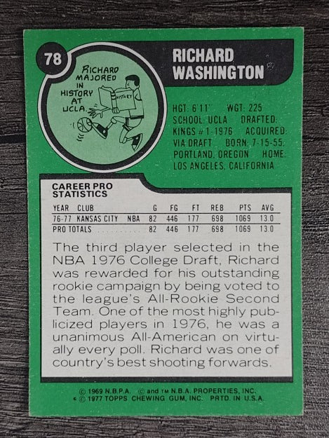 1977-78 Topps White Backs #78 Richard Washington RC (EXMT)