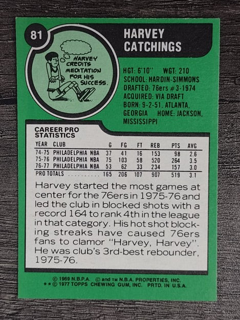 1977-78 Topps White Backs #81 Harvey Catchings RC (NM)