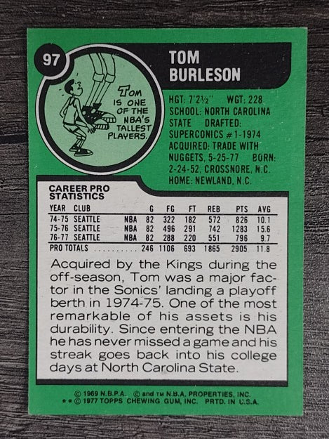 1977-78 Topps White Backs #97 Tom Burleson (EXMT)
