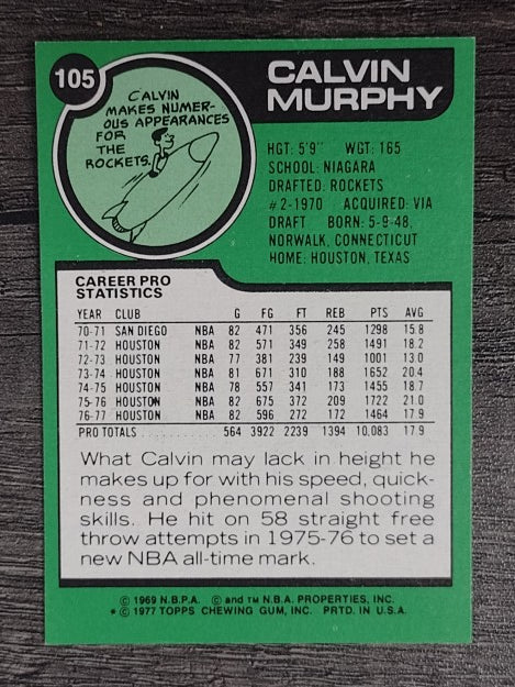 1977-78 Topps White Backs #105 Calvin Murphy (EXMT)