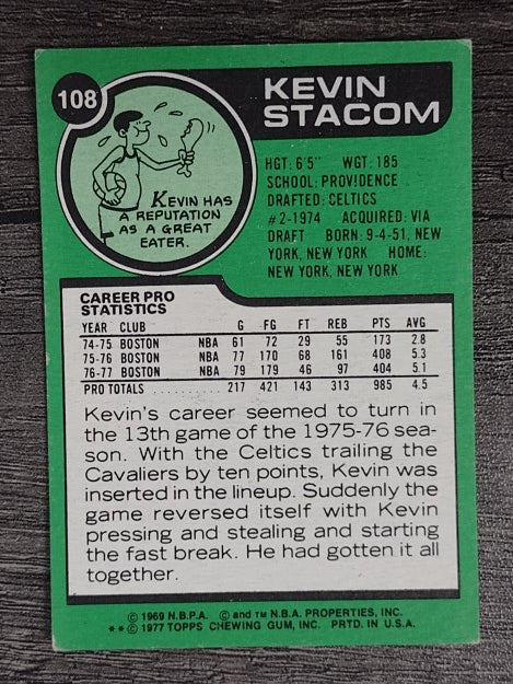 1977-78 Topps White Backs #108 Kevin Stacom (EX)