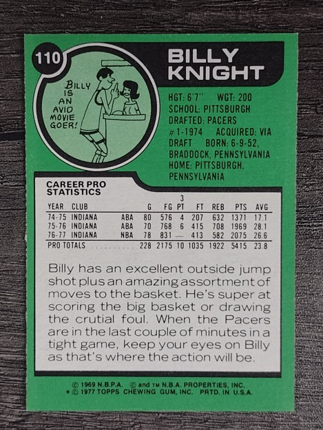 1977-78 Topps White Backs #110 Billy Knight (NMMT)