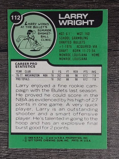 1977-78 Topps White Backs #112 Larry Wright (EX)