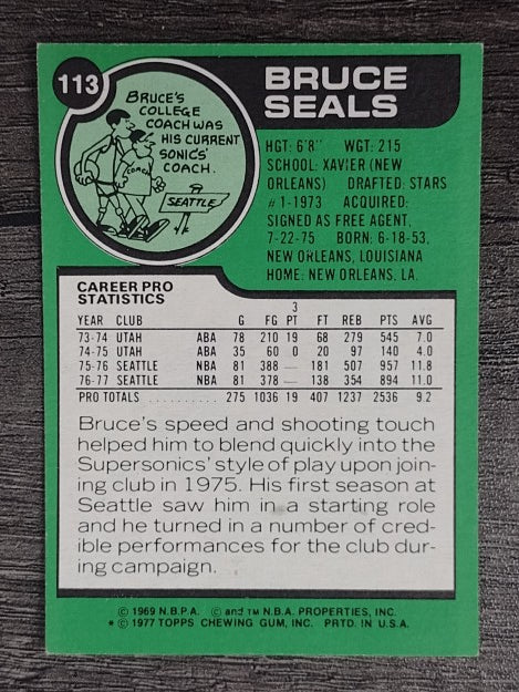 1977-78 Topps White Backs #113 Bruce Seals (EXMT)