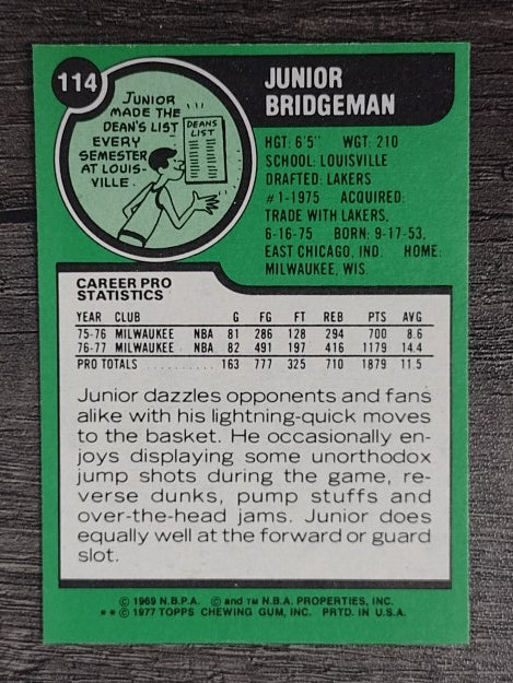 1977-78 Topps White Backs #114 Junior Bridgeman (EXMT)