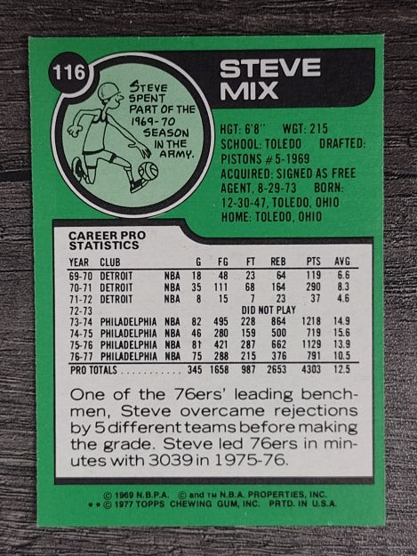 1977-78 Topps White Backs #116 Steve Mix (EXMT)