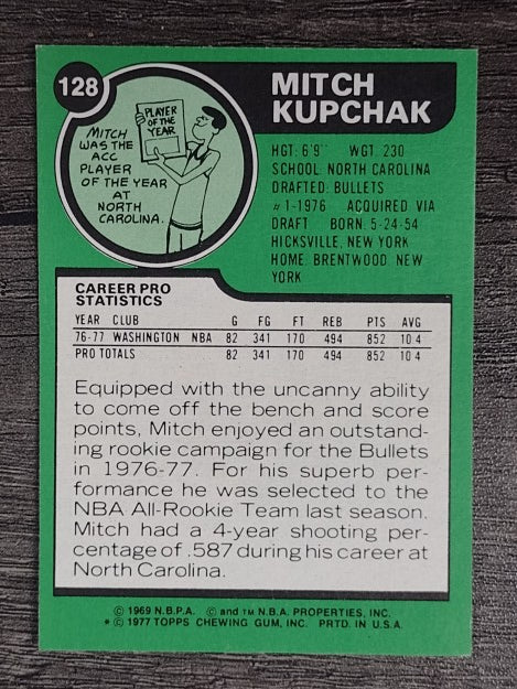 1977-78 Topps White Backs #128 Mitch Kupchak RC (EX)