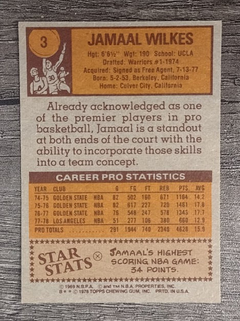 1978-79 Topps #3 Jamaal Wilkes (NM)