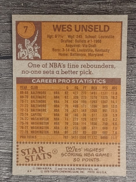 1978-79 Topps #7 Wes Unseld (EXMT)