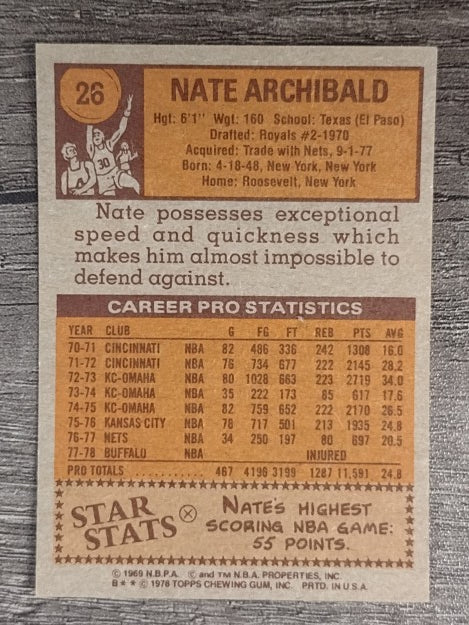 1978-79 Topps #26 Nate Archibald (EX)