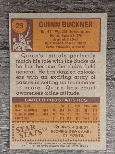1978-79 Topps #29 Quinn Buckner RC (EXMT)