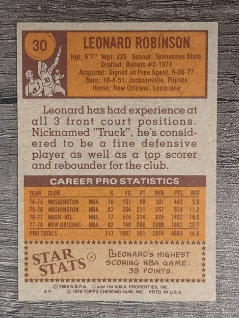 1978-79 Topps #30 Leonard Robinson (EX)