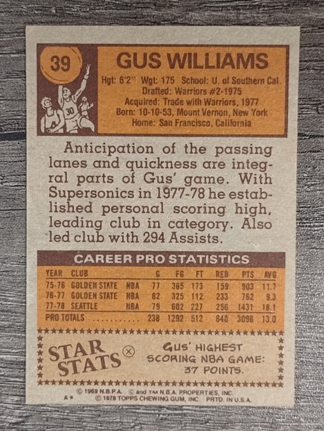 1978-79 Topps #39 Gus Williams (VG)