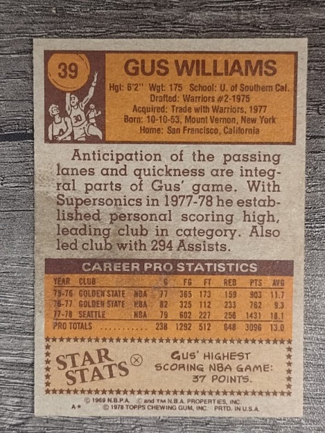 1978-79 Topps #39 Gus Williams (VGEX)