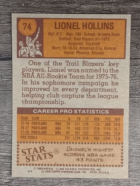1978-79 Topps #74 Lionel Hollins (MINT)