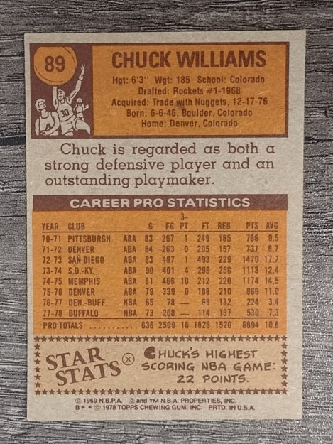 1978-79 Topps #89 Chuck Williams (EXMT)