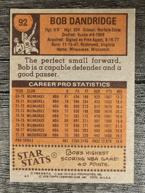 1978-79 Topps #92 Bob Dandridge (EX)